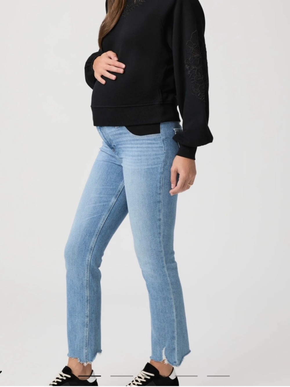 PAIGE Cindy Maternity Blue Denim Jeans Raw Hem Stretch Comfy Plus Pregnancy 34